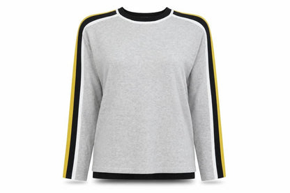 Wallis Womens Grey Striped  Pullover Jumper Size M  - Yellow Sleeve Stripe