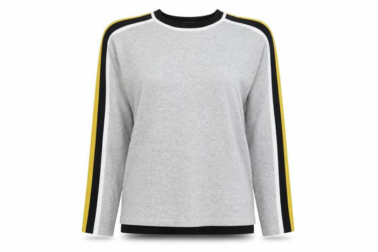 Wallis Womens Grey Striped  Pullover Jumper Size M  - Yellow Sleeve Stripe