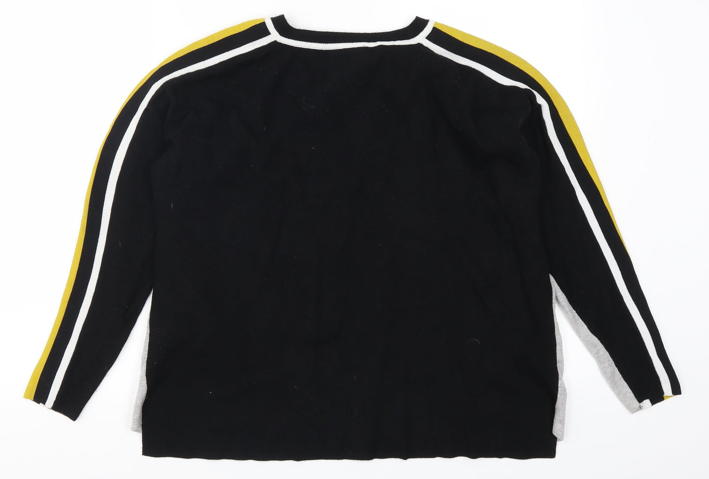 Wallis Womens Grey Striped  Pullover Jumper Size M  - Yellow Sleeve Stripe