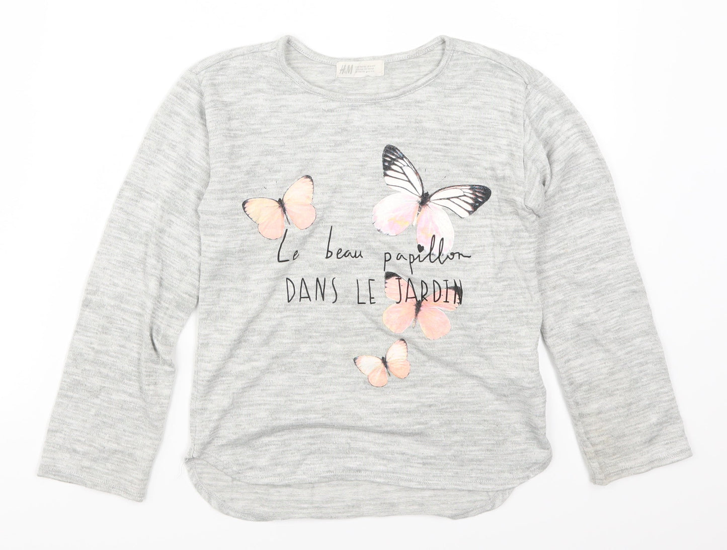 H&M Girls Grey   Basic T-Shirt Size 9-10 Years  - Butterflies Papillion
