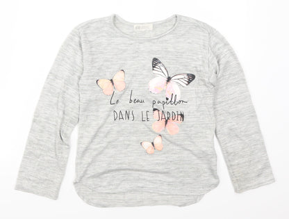 H&M Girls Grey   Basic T-Shirt Size 9-10 Years  - Butterflies Papillion