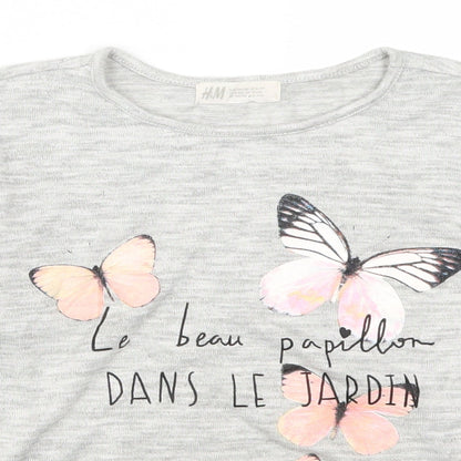 H&M Girls Grey   Basic T-Shirt Size 9-10 Years  - Butterflies Papillion