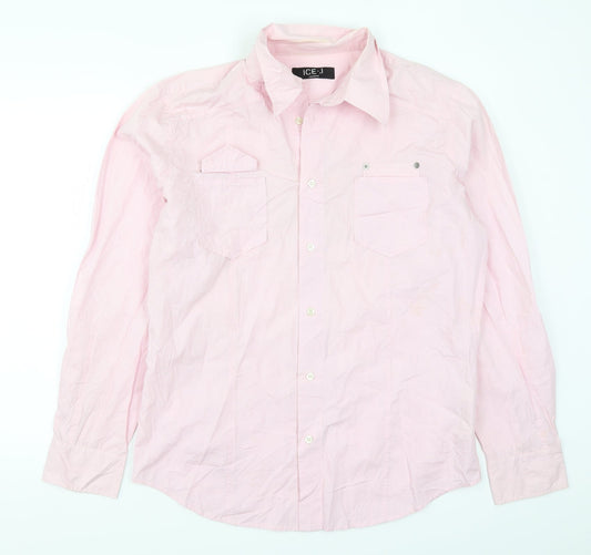 Mens UK Size 2XL Ice J Pink  Button-Up Long Sleeve Casual Shirt