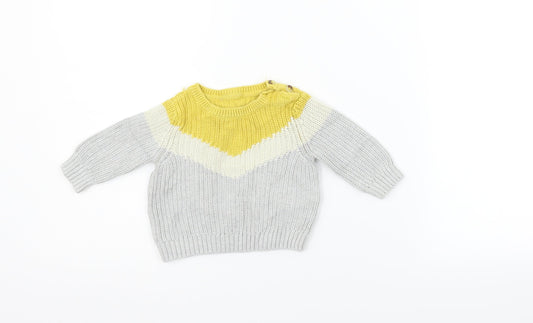 Marks and Spencer Boys Grey Striped  Pullover Jumper Size 0-3 Months