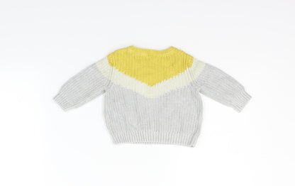 Marks and Spencer Boys Grey Striped  Pullover Jumper Size 0-3 Months