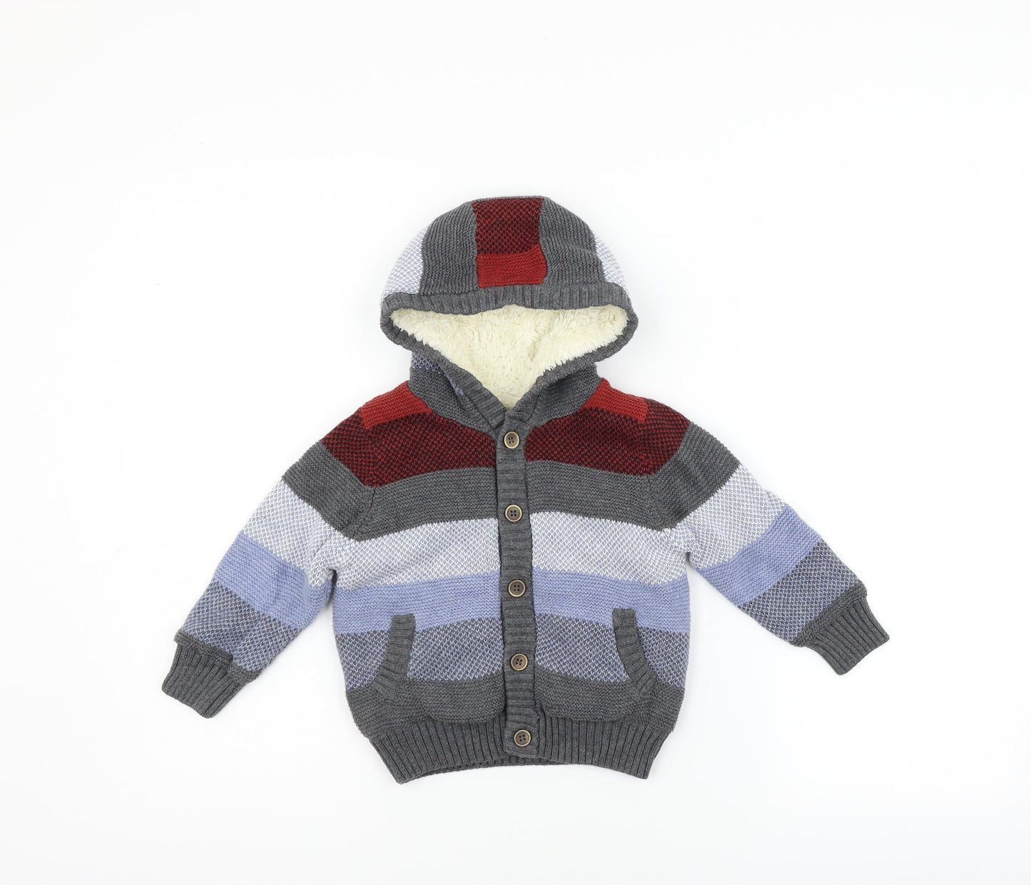 Marks and Spencer Girls Blue Geometric  Cardigan Jumper Size 2 Years