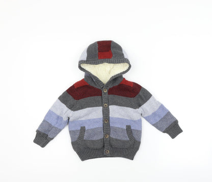 Marks and Spencer Girls Blue Geometric  Cardigan Jumper Size 2 Years