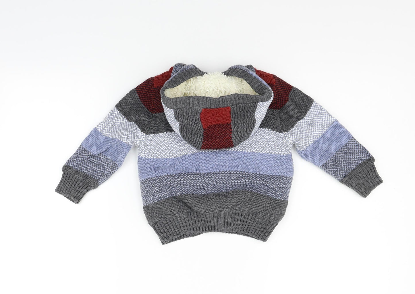 Marks and Spencer Girls Blue Geometric  Cardigan Jumper Size 2 Years