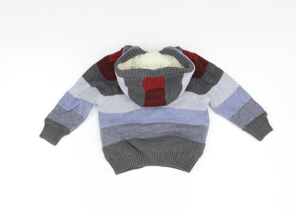 Marks and Spencer Girls Blue Geometric  Cardigan Jumper Size 2 Years