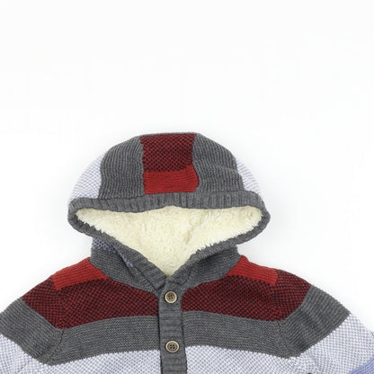 Marks and Spencer Girls Blue Geometric  Cardigan Jumper Size 2 Years