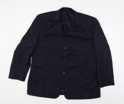 Super 100's  Mens Blue Striped  Jacket Blazer Size 46