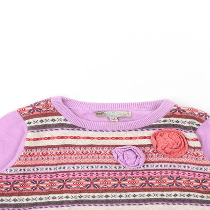 Marks and Spencer Girls Pink Striped Knit Pullover Jumper Size 3-4 Years