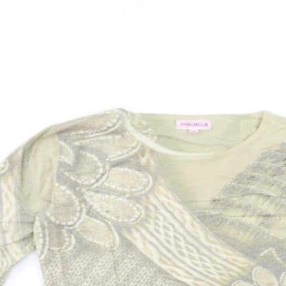 paramour Womens Green Floral Knit Pullover Jumper Size S