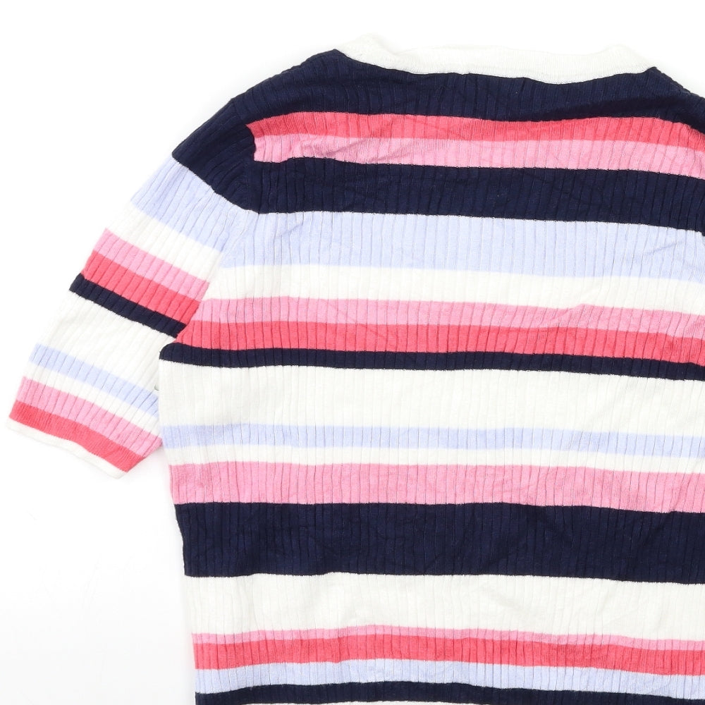 Marks and Spencer Womens Pink Striped Knit Pullover Jumper Size 16