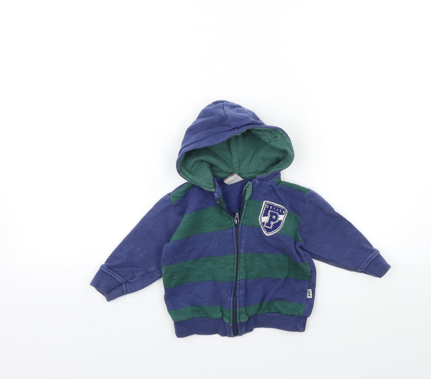 Preworn Baby Blue Striped  Full Zip Jumper Size 9-12 Months