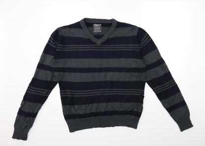 Kensington Mens Grey Striped Knit Pullover Jumper Size L