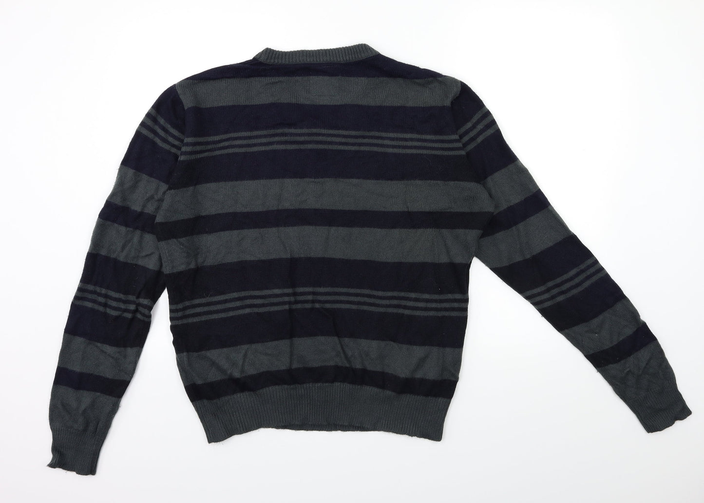 Kensington Mens Grey Striped Knit Pullover Jumper Size L