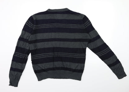 Kensington Mens Grey Striped Knit Pullover Jumper Size L