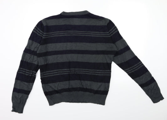 Kensington Mens Grey Striped Knit Pullover Jumper Size L