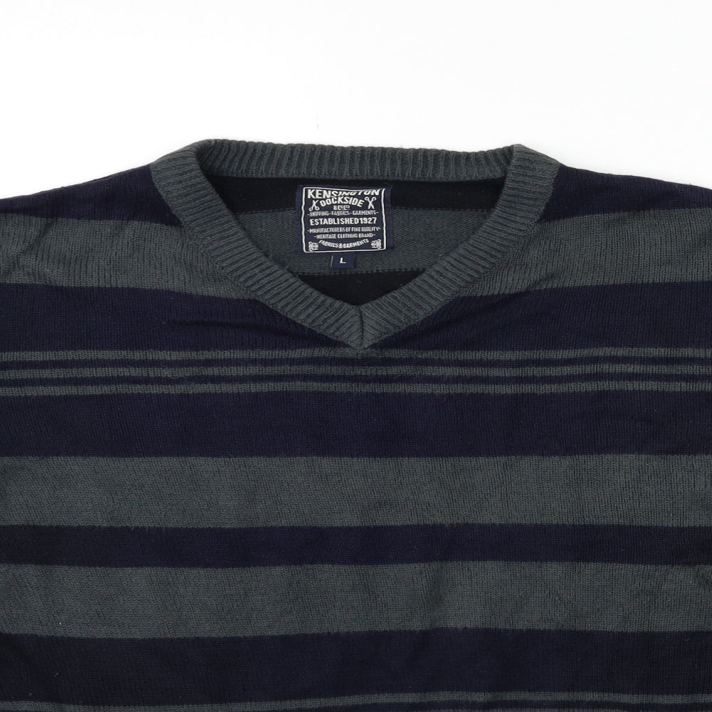 Kensington Mens Grey Striped Knit Pullover Jumper Size L