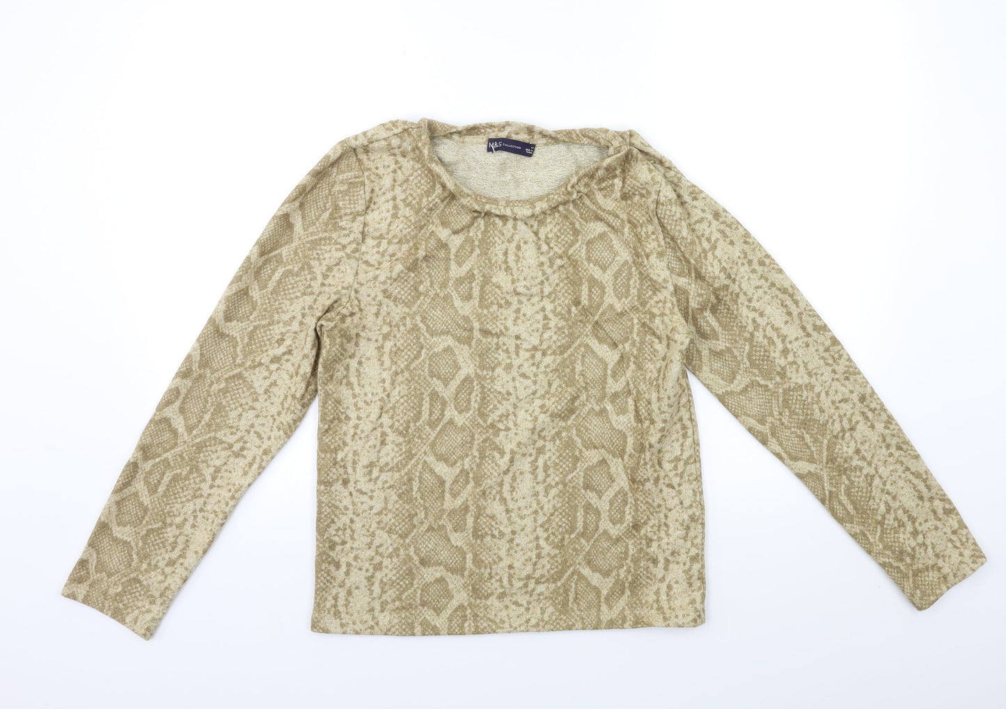 Marks and Spencer Womens Gold Animal Print Knit Pullover Jumper Size 14