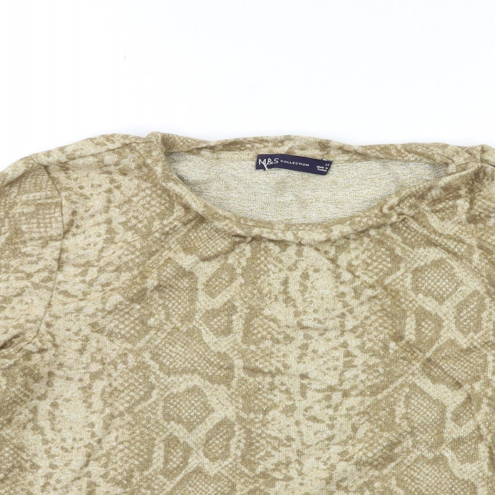 Marks and Spencer Womens Gold Animal Print Knit Pullover Jumper Size 14