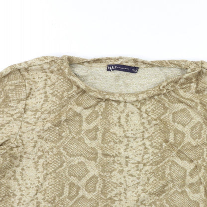 Marks and Spencer Womens Gold Animal Print Knit Pullover Jumper Size 14