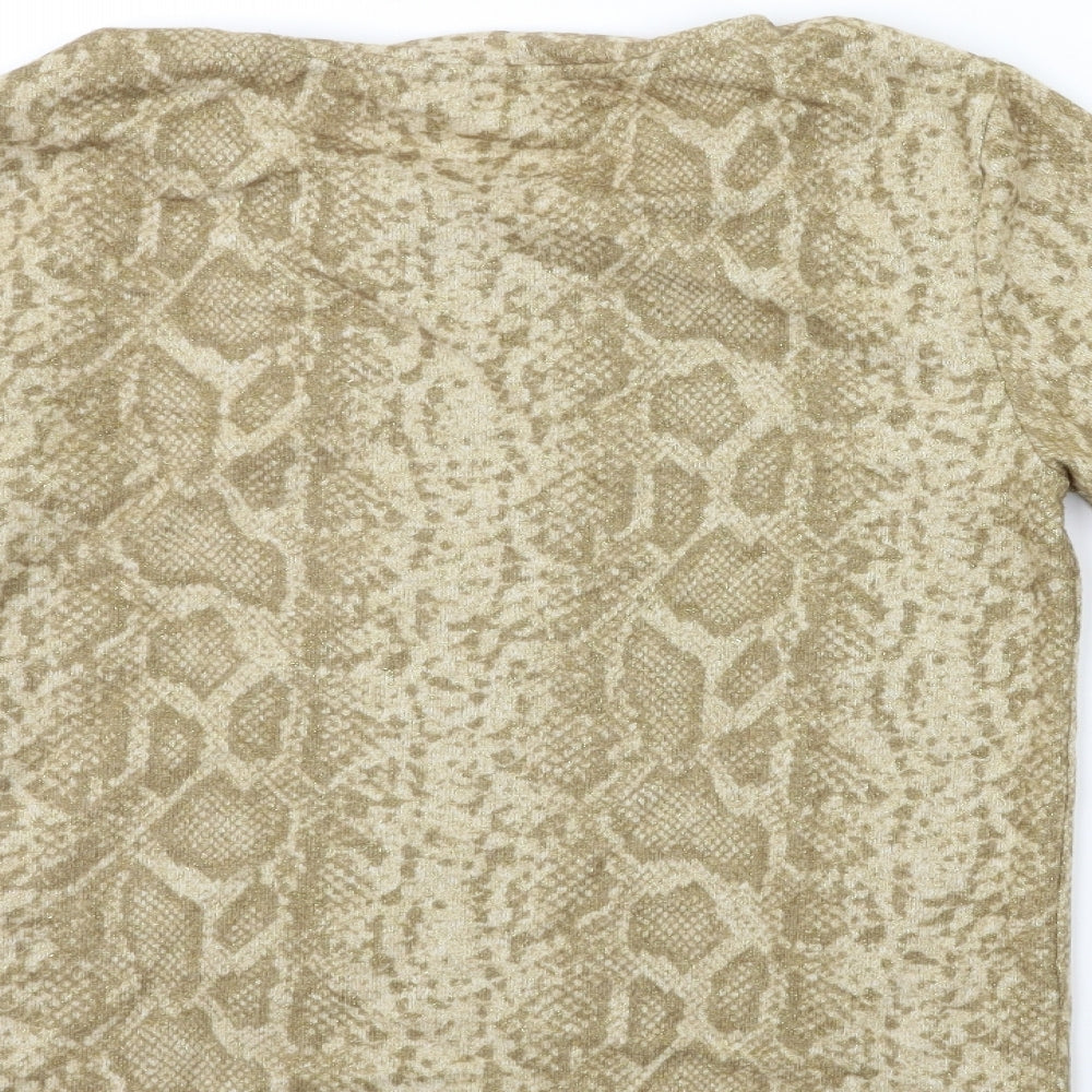 Marks and Spencer Womens Gold Animal Print Knit Pullover Jumper Size 14