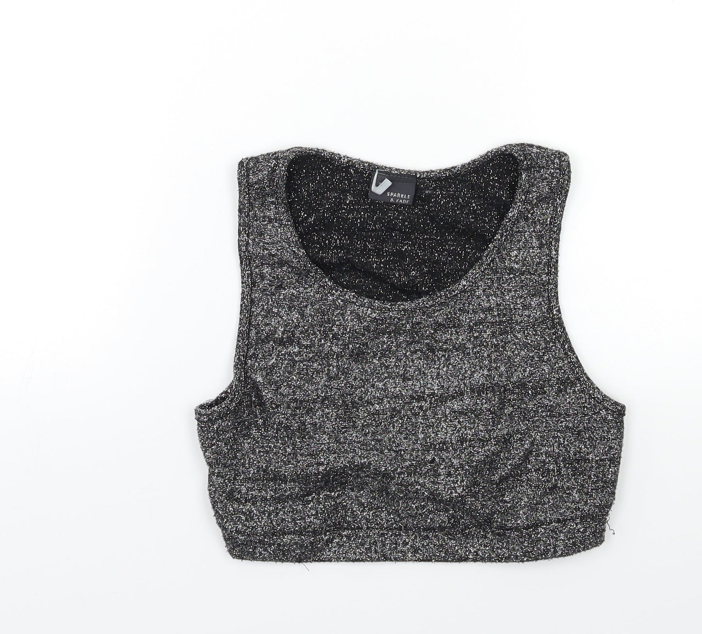 Womens UK Size S Sparkle & Fade Silver Basic Tank