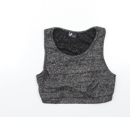 Womens UK Size S Sparkle & Fade Silver Basic Tank