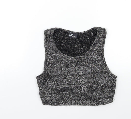 Womens UK Size S Sparkle & Fade Silver Basic Tank