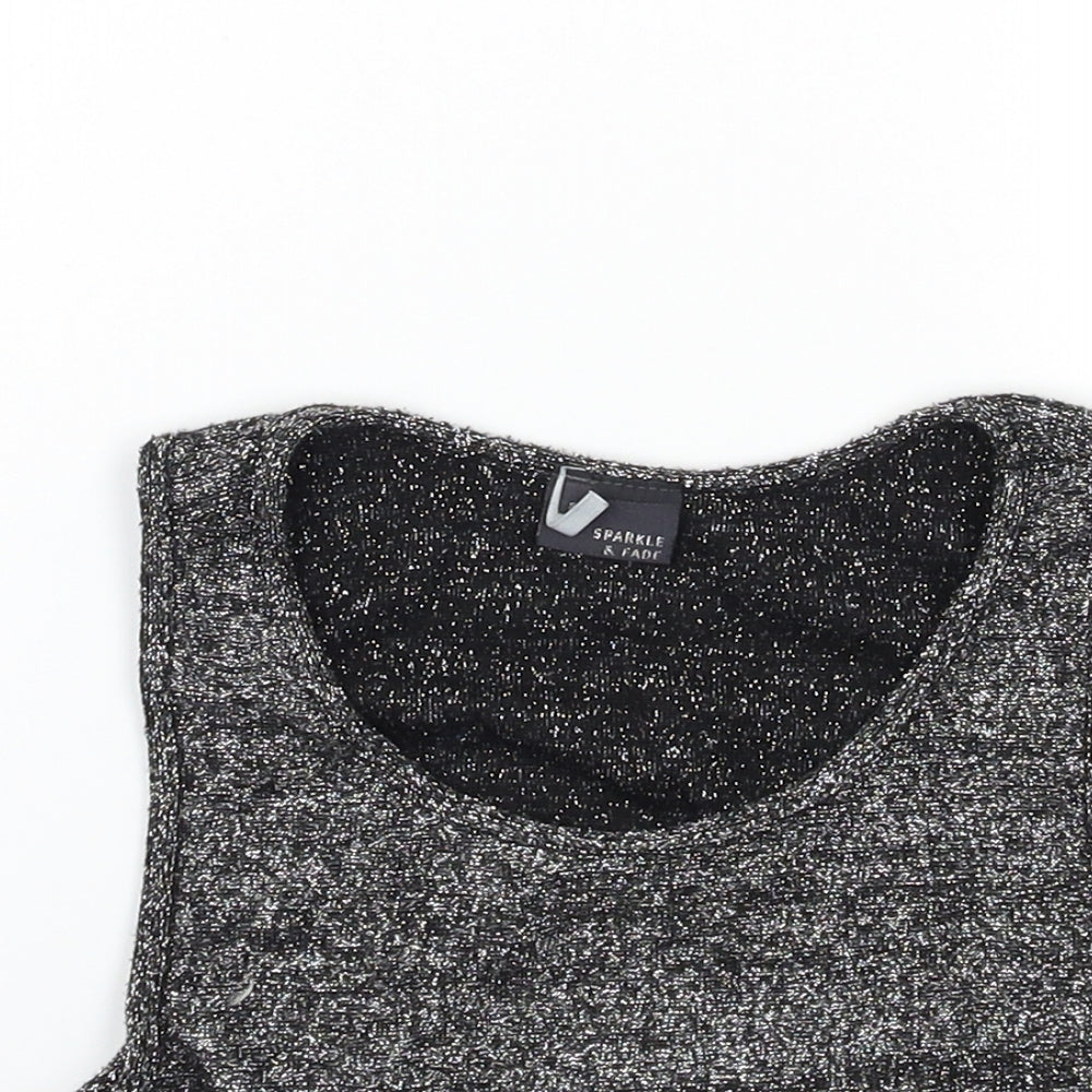 Womens UK Size S Sparkle & Fade Silver Basic Tank