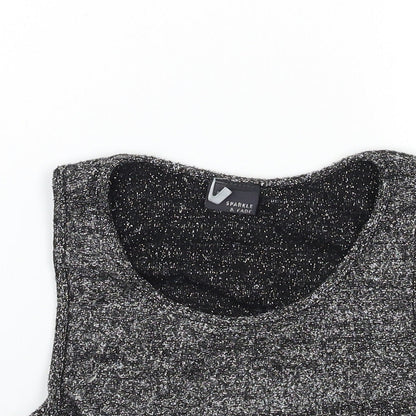 Womens UK Size S Sparkle & Fade Silver Basic Tank