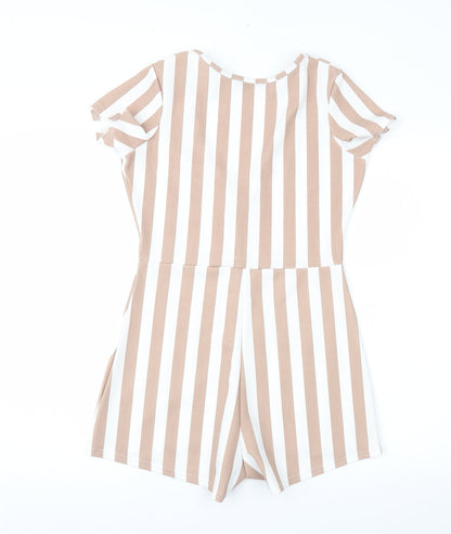 PRETTYLITTLETHING Womens Brown Striped  Playsuit One-Piece Size 8