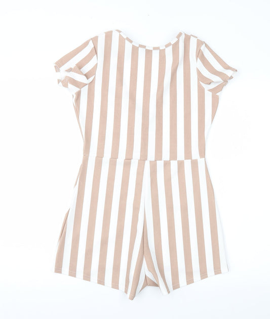 PRETTYLITTLETHING Womens Brown Striped  Playsuit One-Piece Size 8