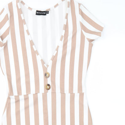 PRETTYLITTLETHING Womens Brown Striped  Playsuit One-Piece Size 8