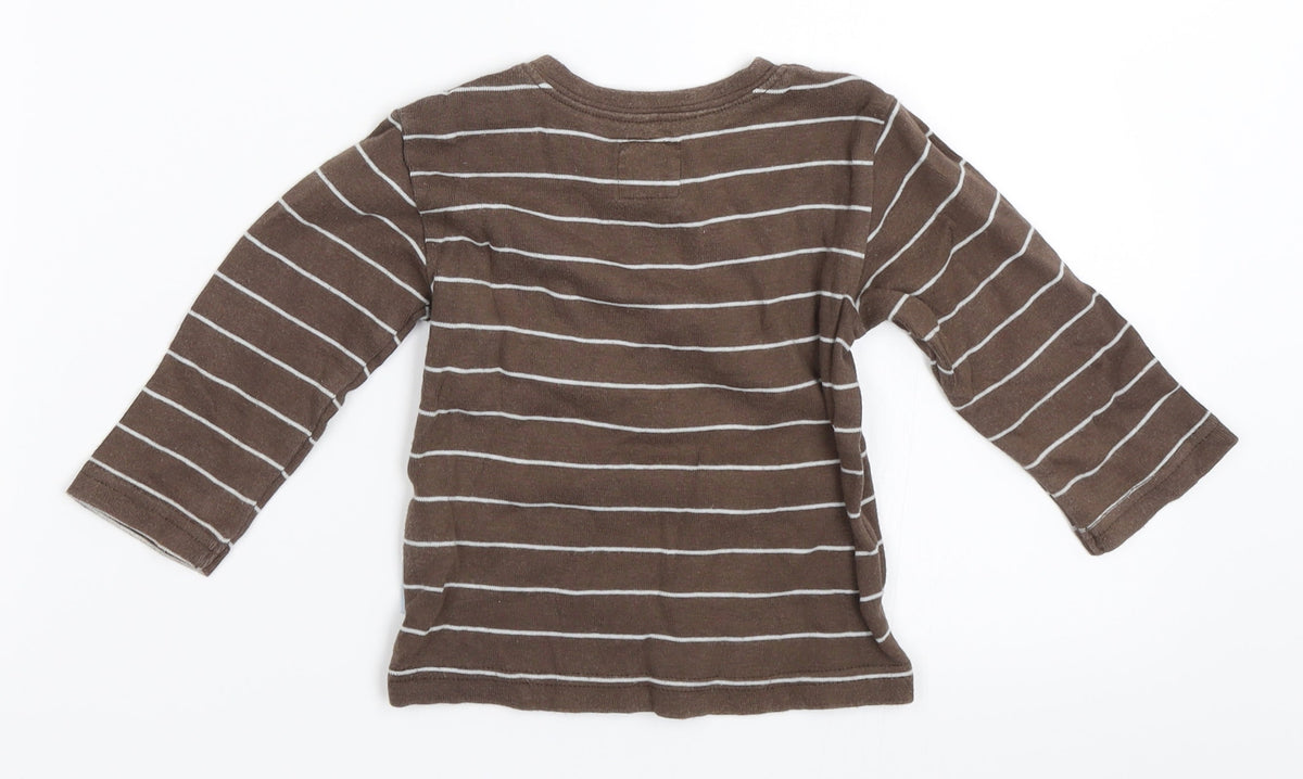 H&M Boys Brown Striped  Basic T-Shirt Size 6-9 Months