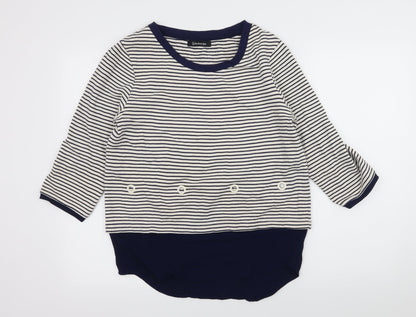 Kaleidoscope Womens White Striped Jersey Pullover Sweatshirt Size 12