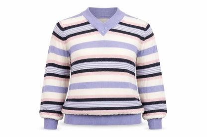 Isle Womens Purple Striped Knit Pullover Jumper Size 10