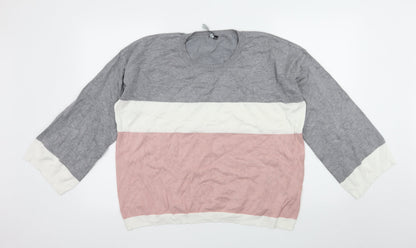 intuition Womens Grey Striped Knit Pullover Jumper Size 20