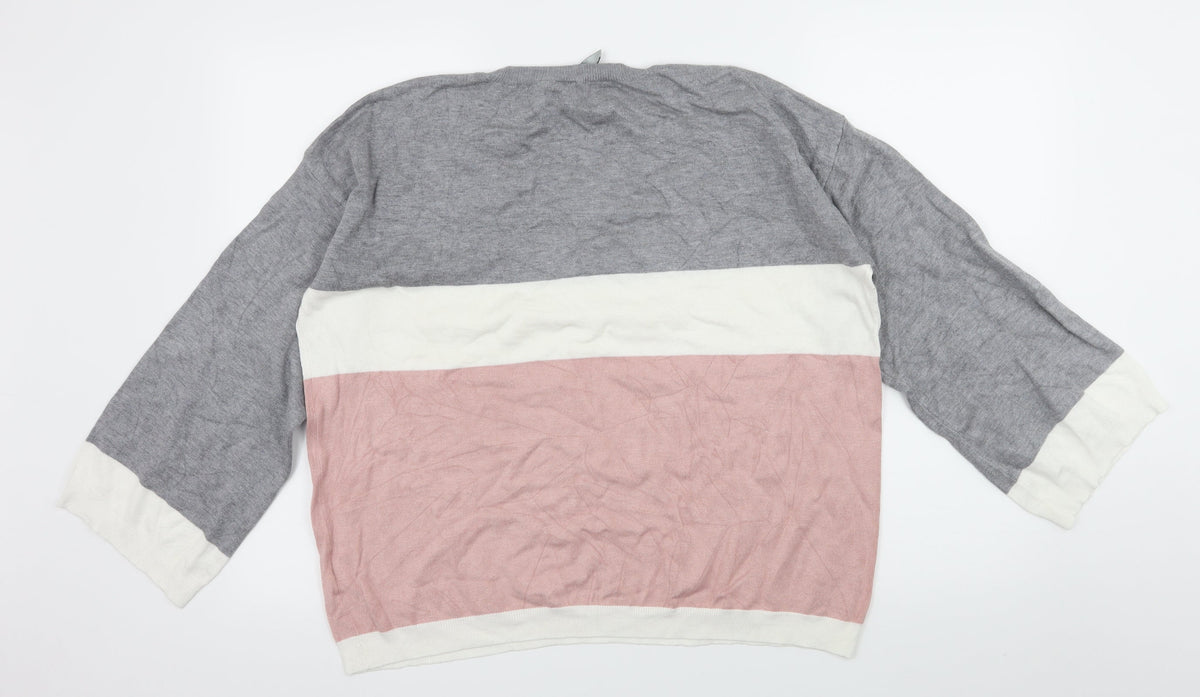 intuition Womens Grey Striped Knit Pullover Jumper Size 20