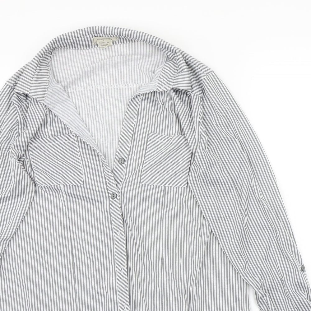 Pasport Womens Grey Striped  Basic Button-Up Size L