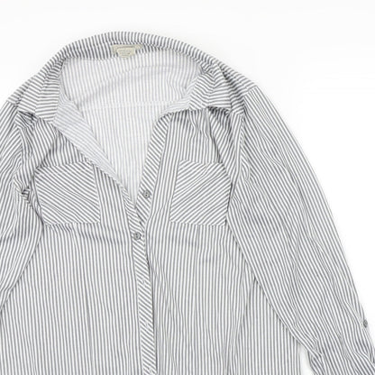Pasport Womens Grey Striped  Basic Button-Up Size L