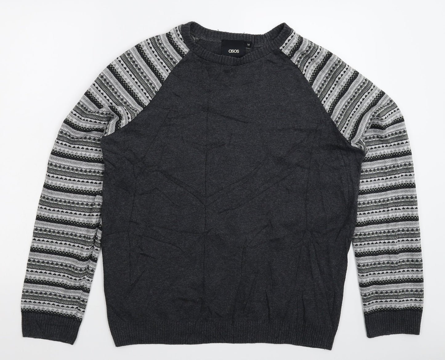ASOS Mens Grey Geometric Knit Pullover Jumper Size M