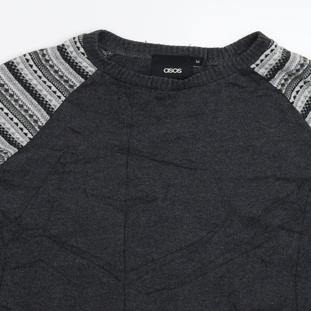 ASOS Mens Grey Geometric Knit Pullover Jumper Size M