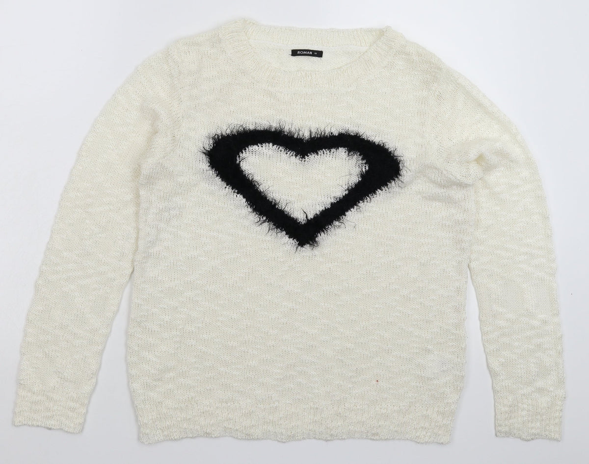 Roman Womens White  Knit Pullover Jumper Size 10