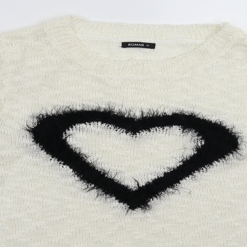 Roman Womens White  Knit Pullover Jumper Size 10