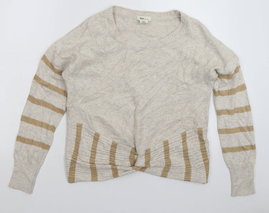 Yes Lola Womens Beige Striped Knit Pullover Jumper Size L