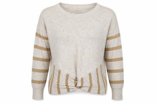 Yes Lola Womens Beige Striped Knit Pullover Jumper Size L