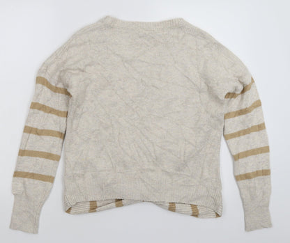 Yes Lola Womens Beige Striped Knit Pullover Jumper Size L